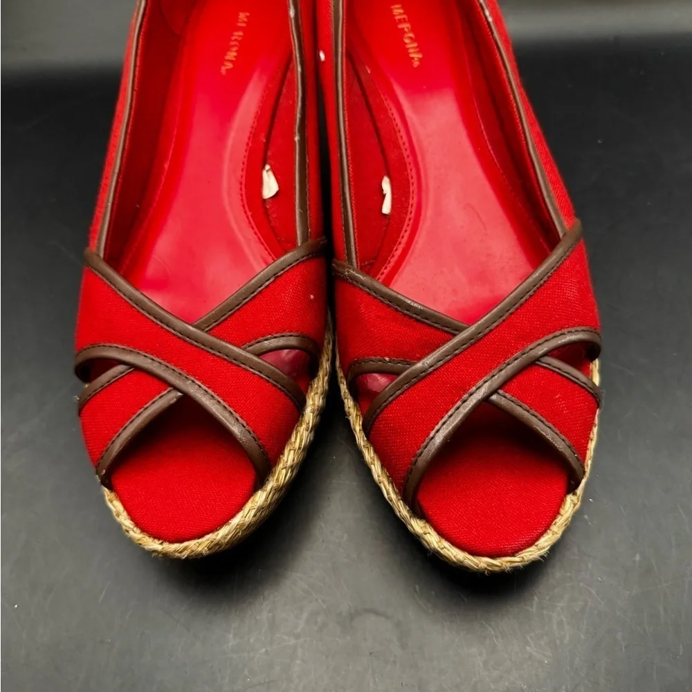 Women’s Merona Wenda Peep toe Wicker Style Wedges Heels Red/Brown Size 9.5 YR 22